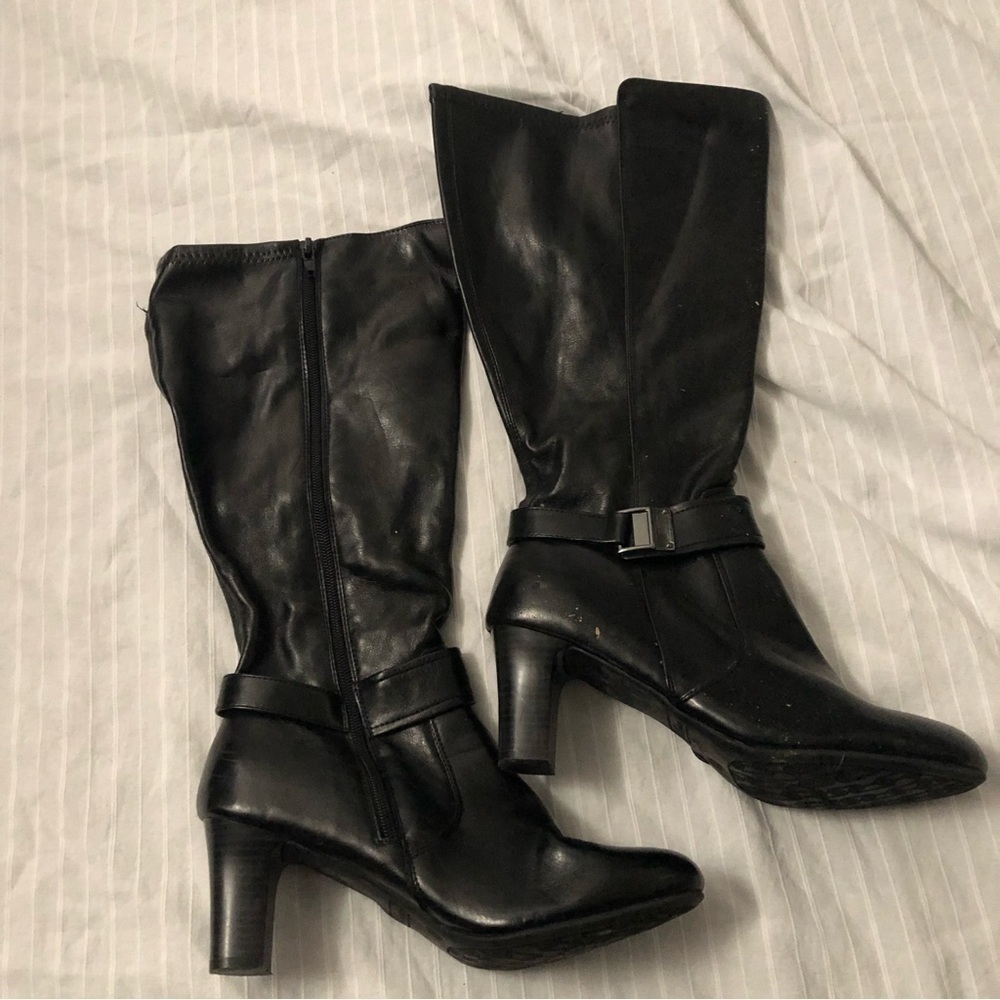 Madeline Stuart Seville Wide Calf Black Knee High Boots Buckle Size 8.5